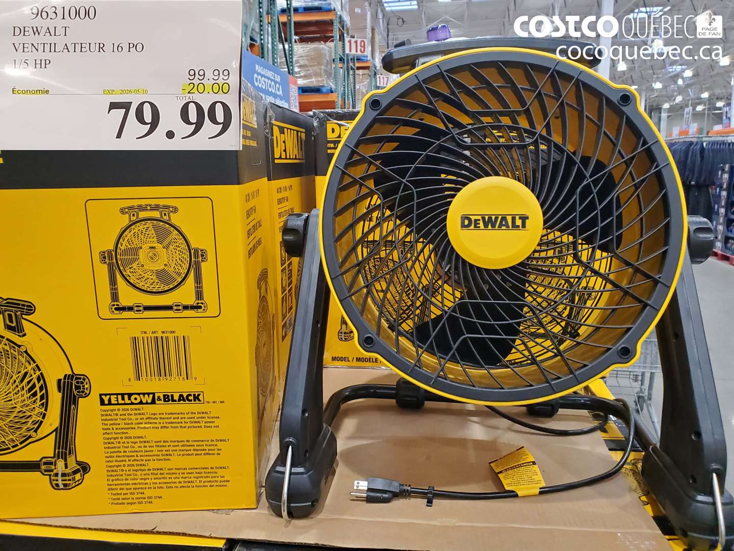 9631000 DEWALT VENTILATEUR 16 PO 1/5 HP ($20.00 INSTANT SAVINGS EXPIRES ON 2026-05-10) $79.99