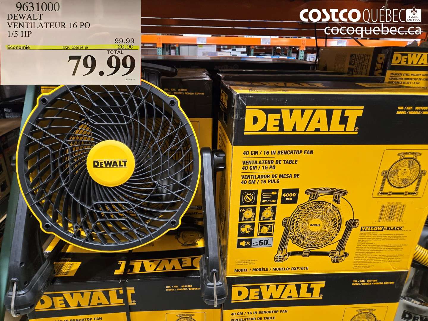 9631000 DEWALT VENTILATEUR 16 PO 1/5 HP ($20.00 INSTANT SAVINGS EXPIRES ON 2026-05-10) $79.99