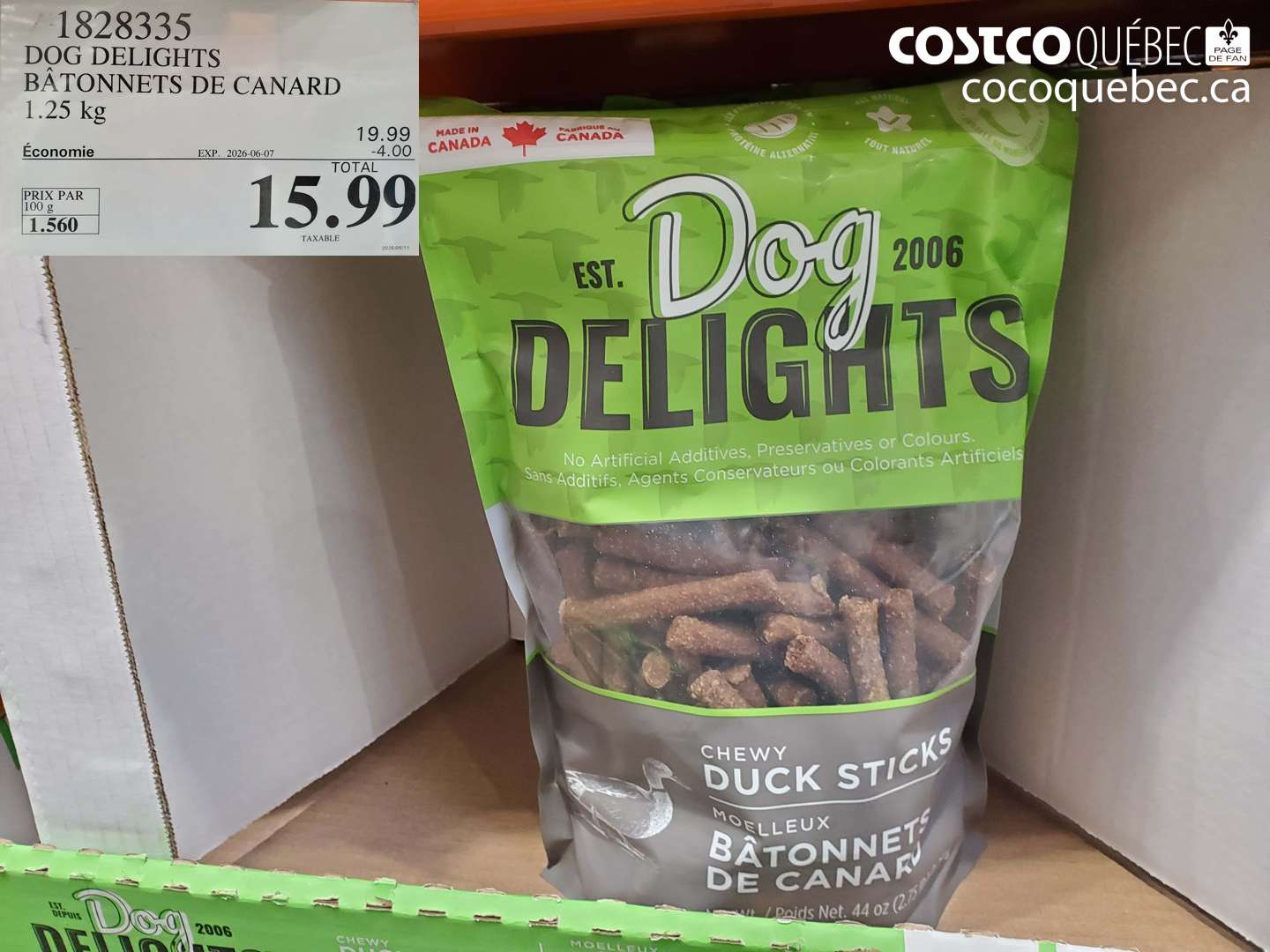 1828335 DOG DELIGHTS BÂTONNETS DE CANARD 1.25 KG ($4.00 INSTANT SAVINGS EXPIRES ON 2026-06-07) $15.99