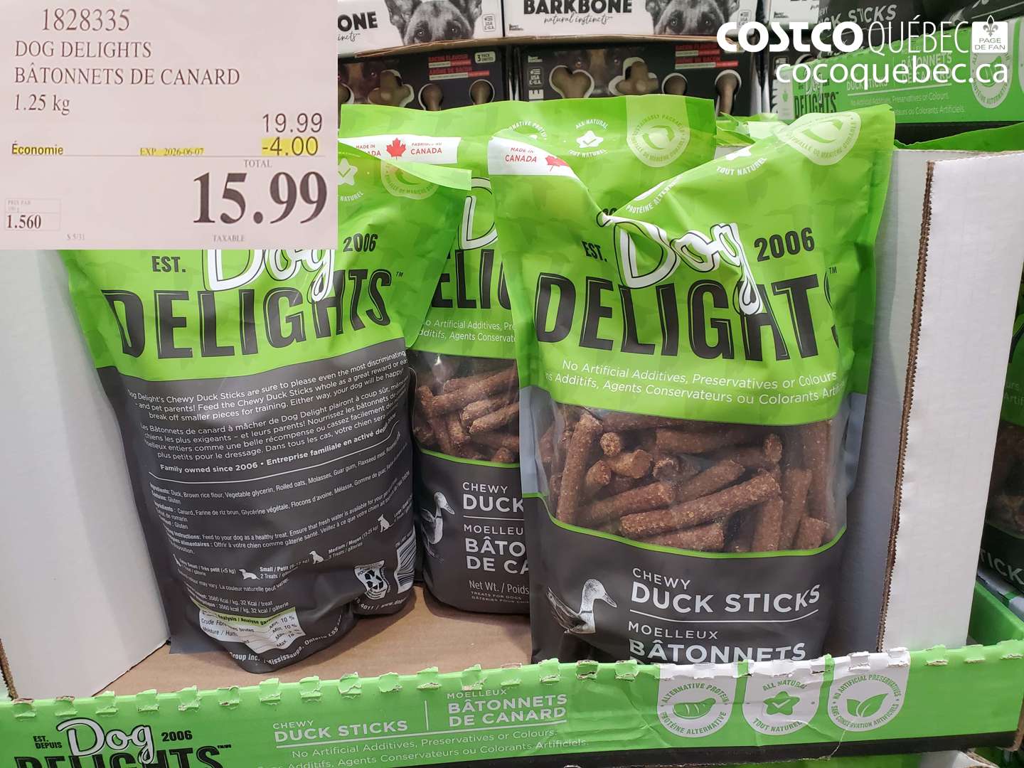 1828335 DOG DELIGHTS BATONNETS DE CANARD ($4.00 INSTANT SAVINGS EXPIRES ON 2026-06-07) $15.99