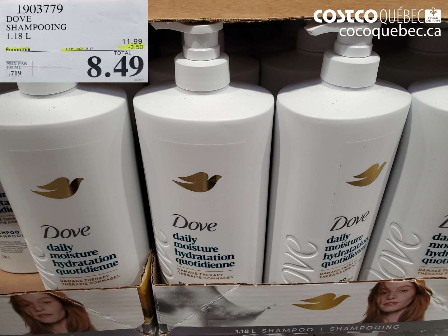 1903779 DOVE SHAMPOOING 1.18 L ($3.50 INSTANT SAVINGS EXPIRES ON 2026-05-17) $8.49