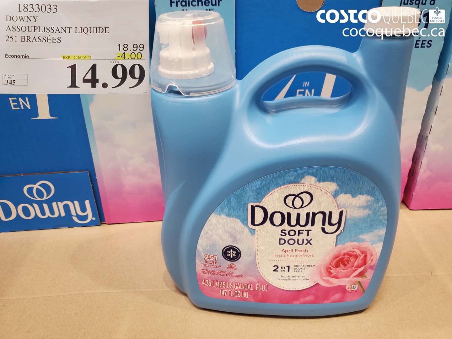 1833033 DOWNY ASSOUPLISSANT LIQUIDE 251 BRASSÉES ($4.00 INSTANT SAVINGS EXPIRES ON 2026-06-07) $14.99