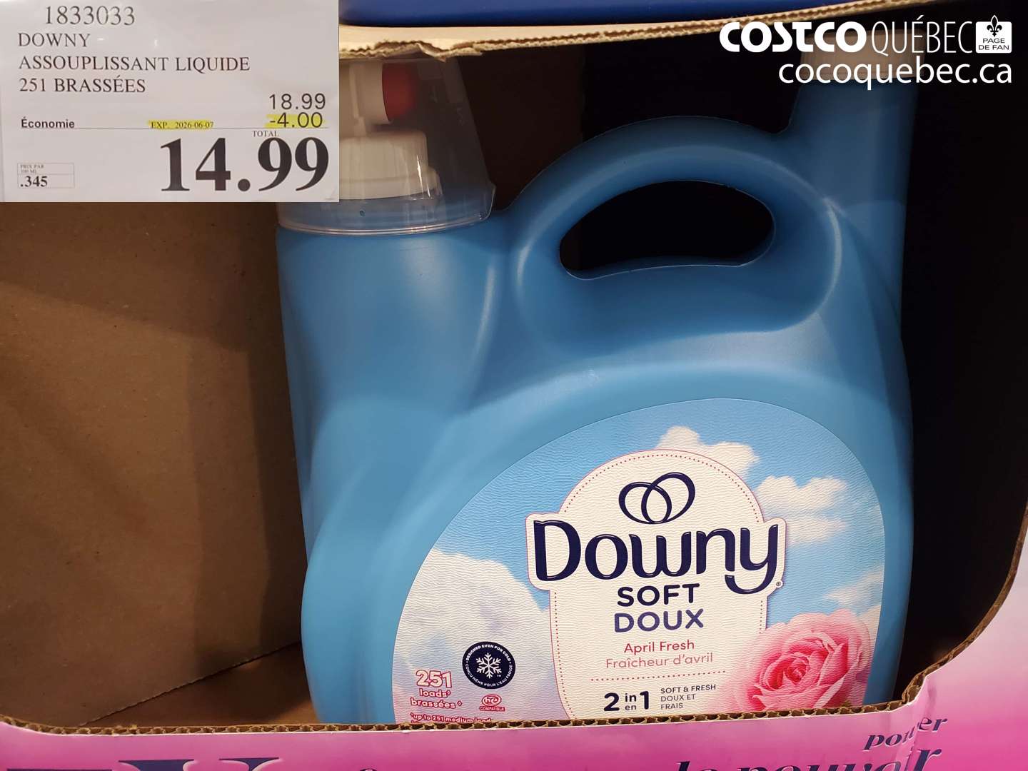 1833033 DOWNY ASSOUPLISSANT LIQUIDE 251 BRASSÉES ($4.00 INSTANT SAVINGS EXPIRES ON 2026-06-07) $14.99