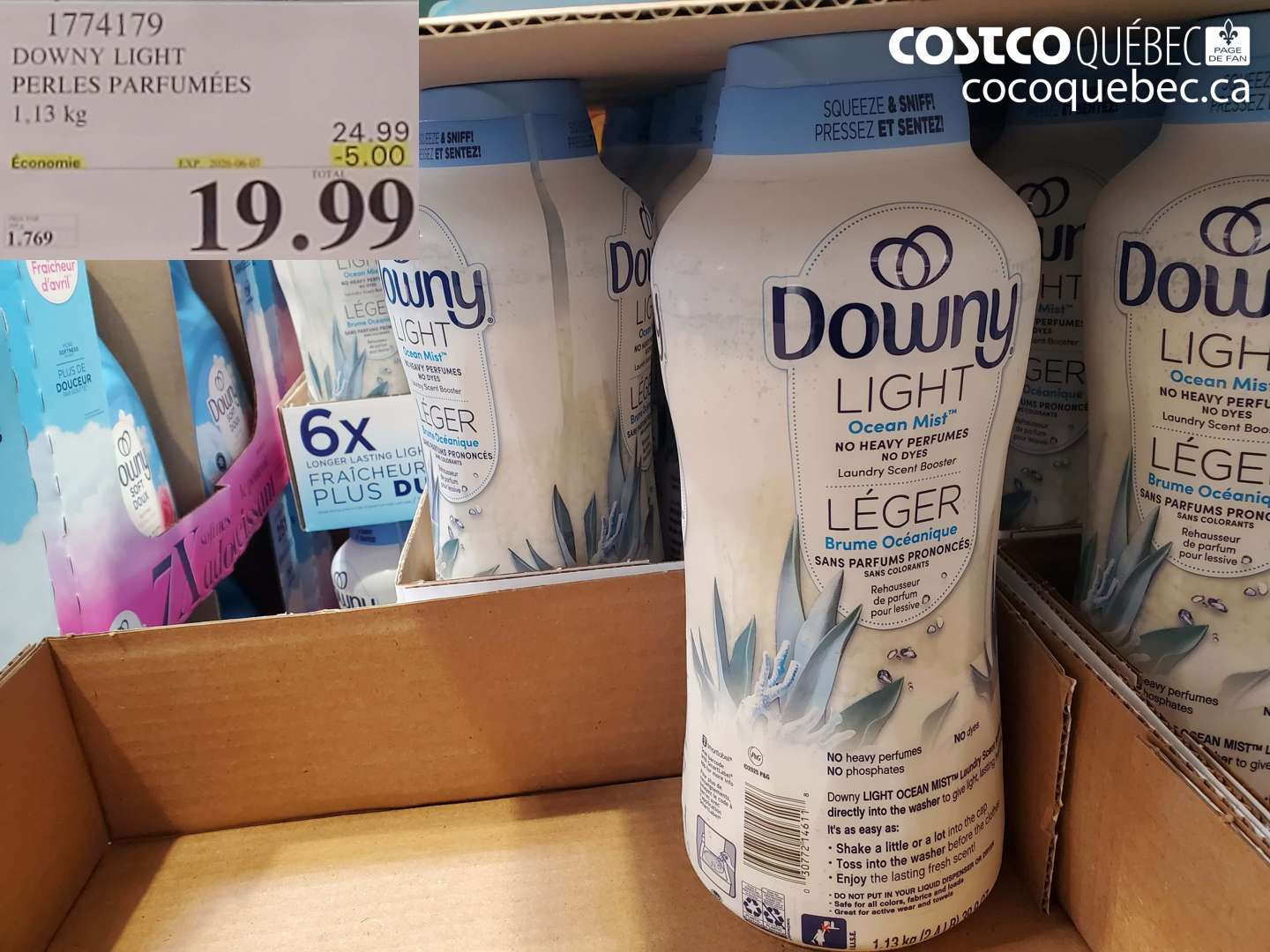 1774179 DOWNY LIGHT PERLES PARFUMÉES 1.13 KG ($5.00 INSTANT SAVINGS EXPIRES ON 2024-06-07) $19.99