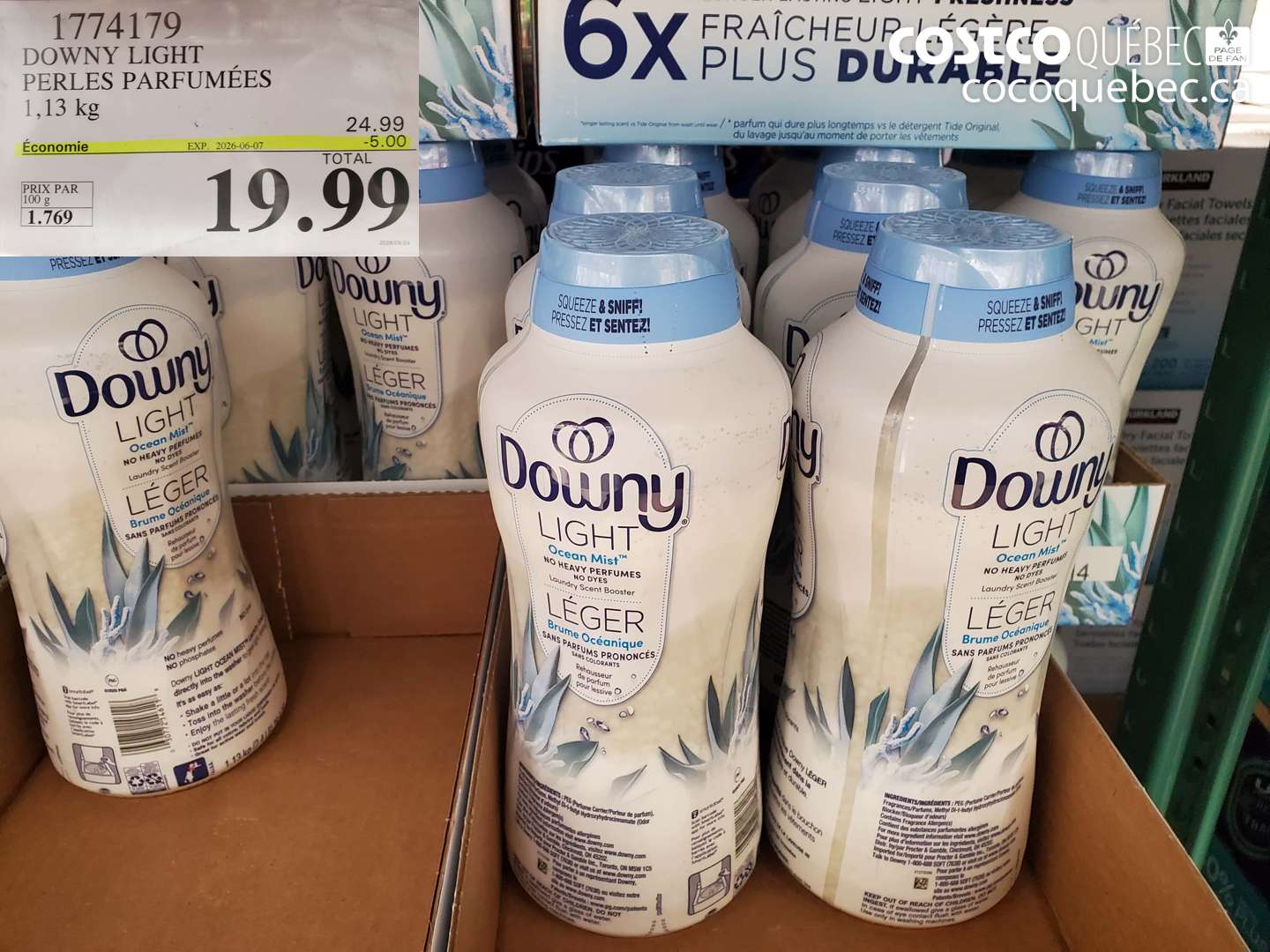 1774179 DOWNY LIGHT PERLES PARFUMÉES 1.13 KG ($5.00 INSTANT SAVINGS EXPIRES ON 2026-06-07) $19.99