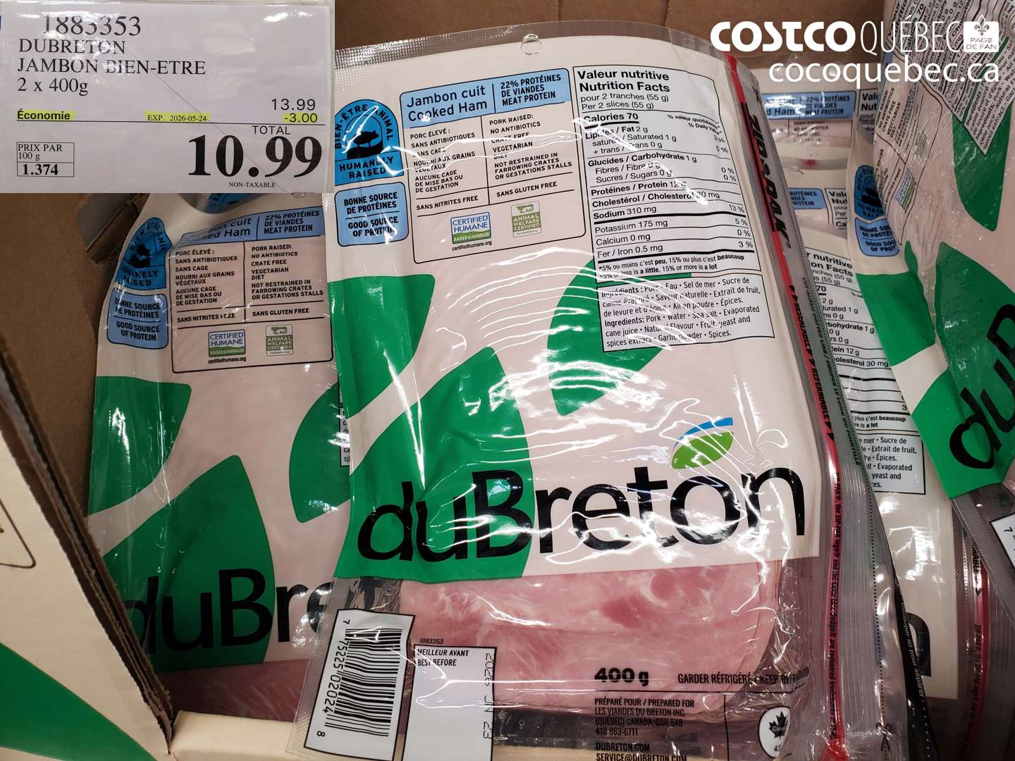 1883533 DUBRETON JAMBON BIEN-ETRE 2 X 400G ($3.00 INSTANT SAVINGS EXPIRES ON 2026-05-24) $10.99