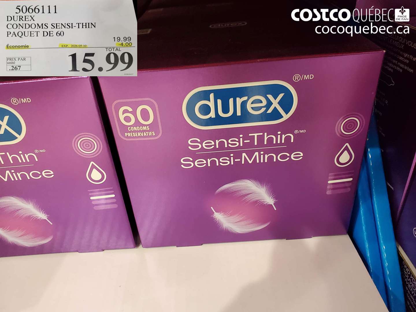 5066111 DUREX CONDOMS SENSI-THIN PAQUET DE 60 ($4.00 INSTANT SAVINGS EXPIRES ON 2026-05-10) $15.99