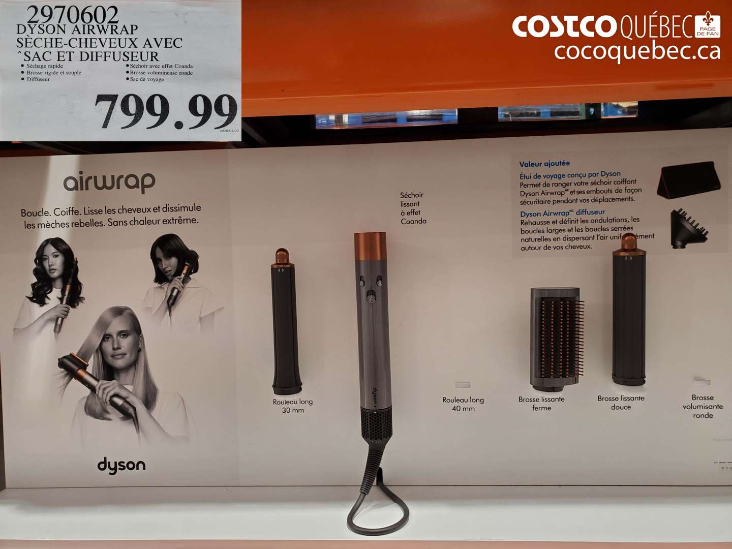 2970602 DYSON AIRWRAP SÈCHE-CHEVEUX AVEC SAC ET DIFFUSEUR $799.99