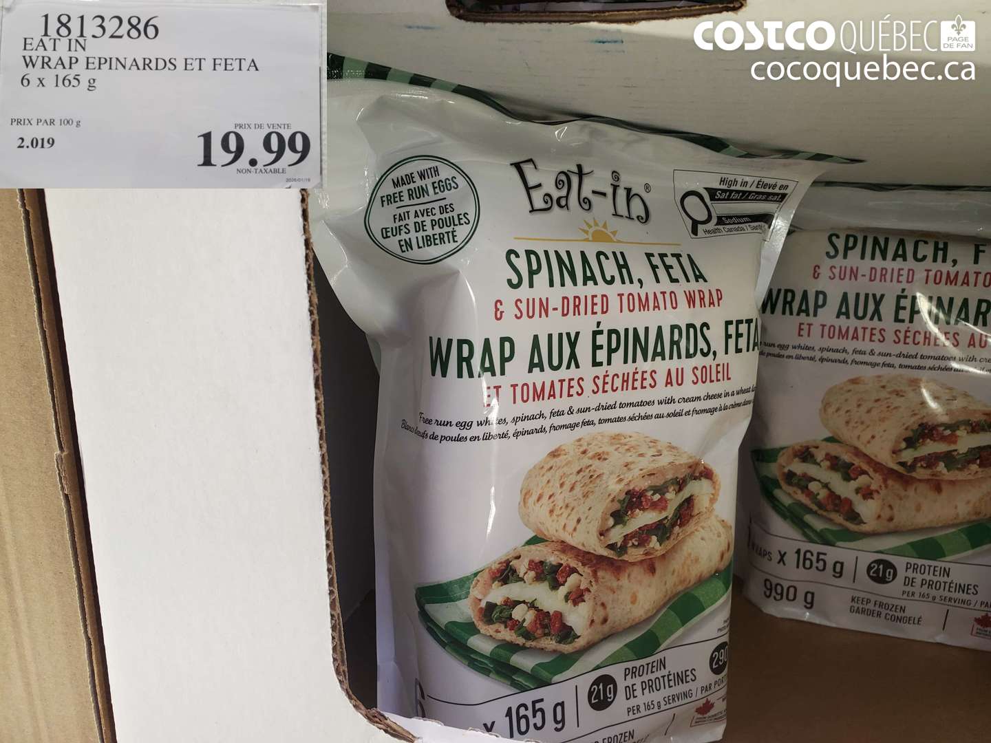 1813286 EAT IN WRAP EPINARDS ET FETA 6 X 165 G $19.99