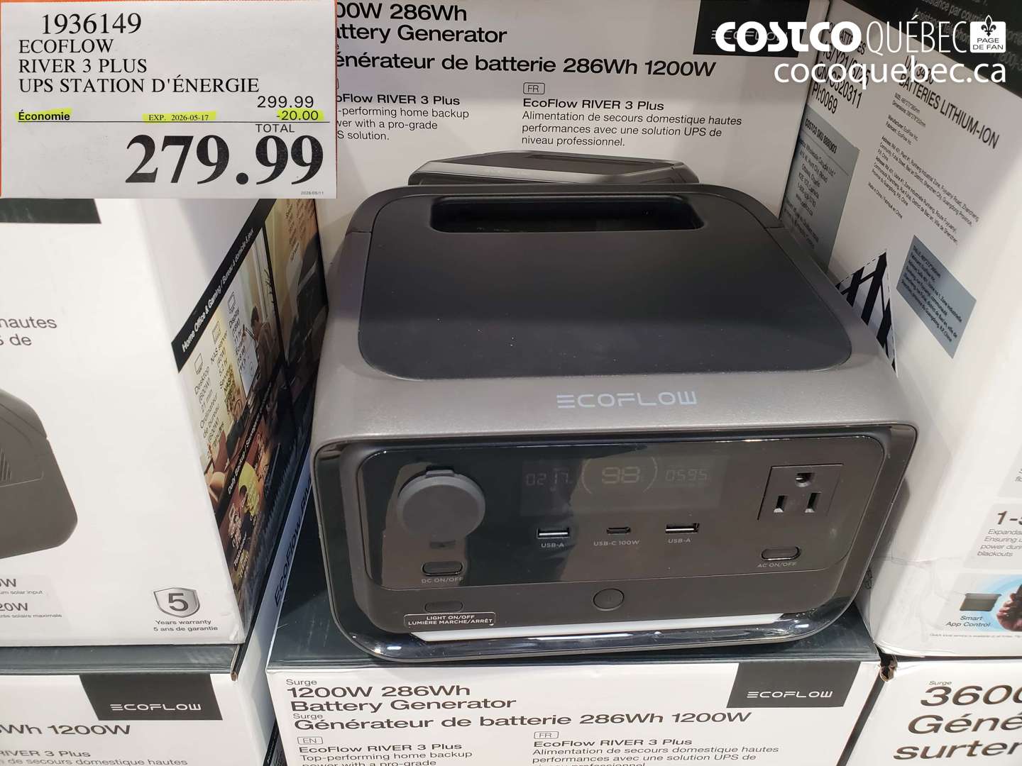 1936149 ECOFLOW RIVER 3 PLUS UPS STATION D'ÉNERGIE ($20.00 INSTANT SAVINGS EXPIRES ON 2026-05-17) $279.99