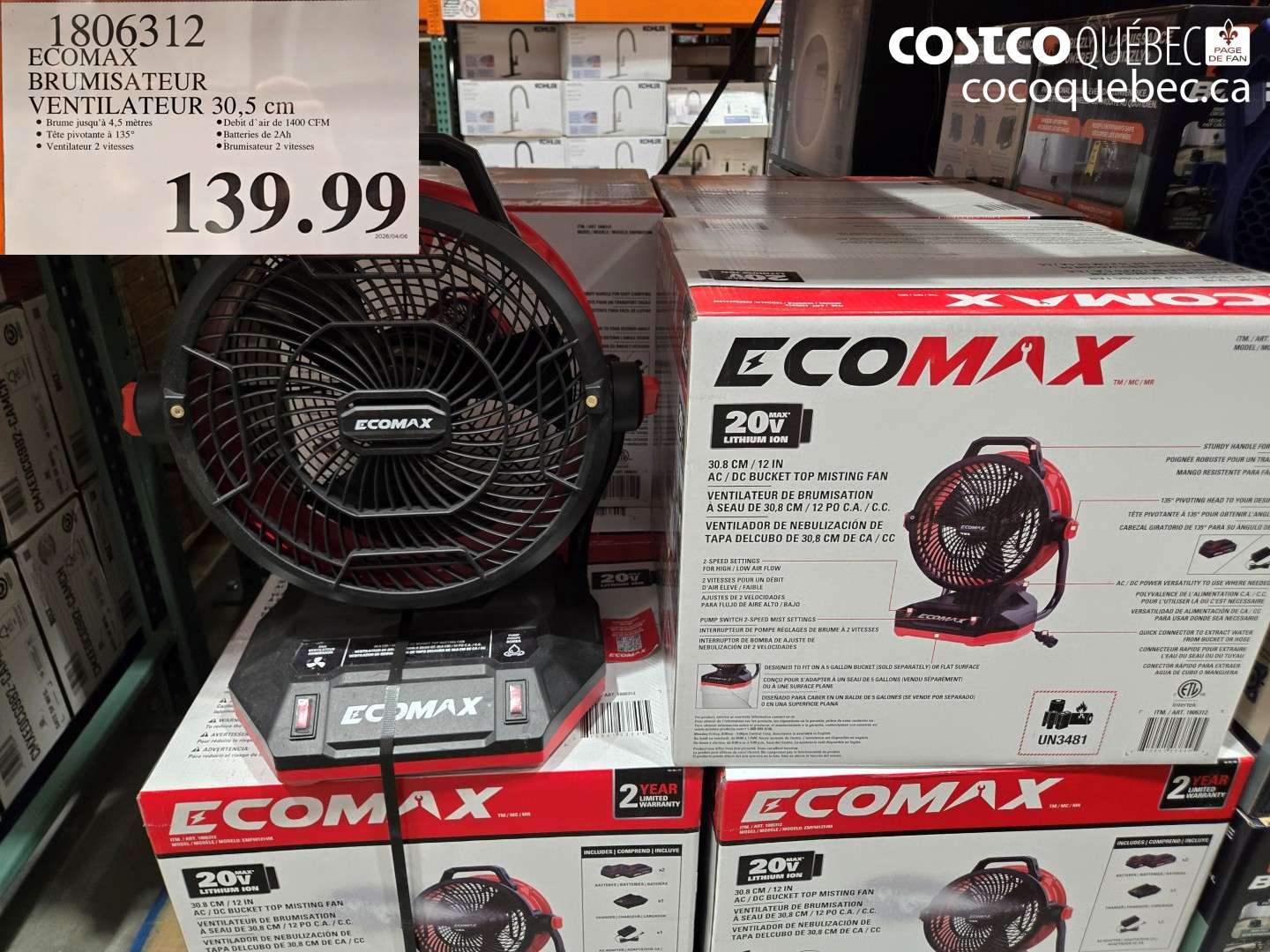 1806312 ECOMAX BRUMISATEUR VENTILATEUR 30.5 CM $139.99