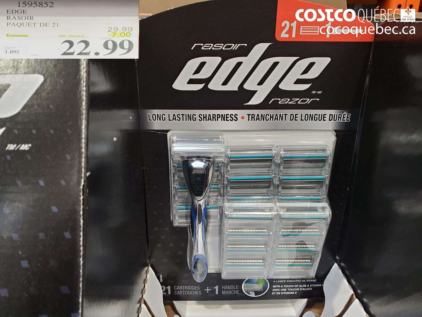 1595852 EDGE RASOIR PAQUET DE 21 ($7.00 INSTANT SAVINGS EXPIRES ON 2026-06-07) $22.99
