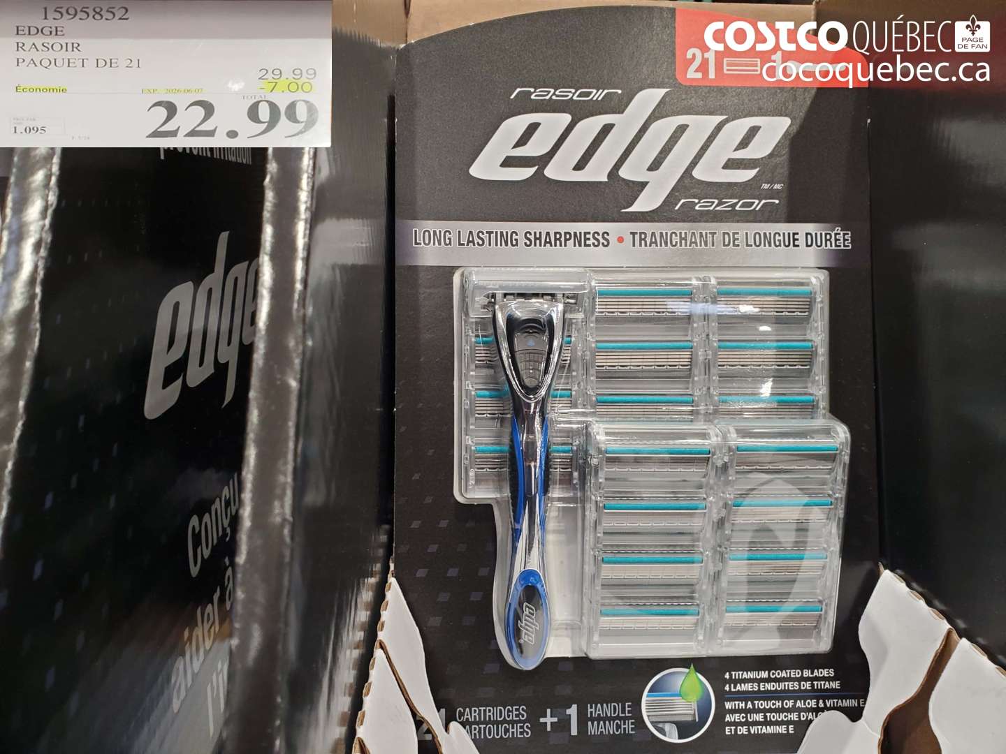 1595852 EDGE RASOIR PAQUET DE 21 ($7.00 INSTANT SAVINGS EXPIRES ON 2026-06-07) $22.99