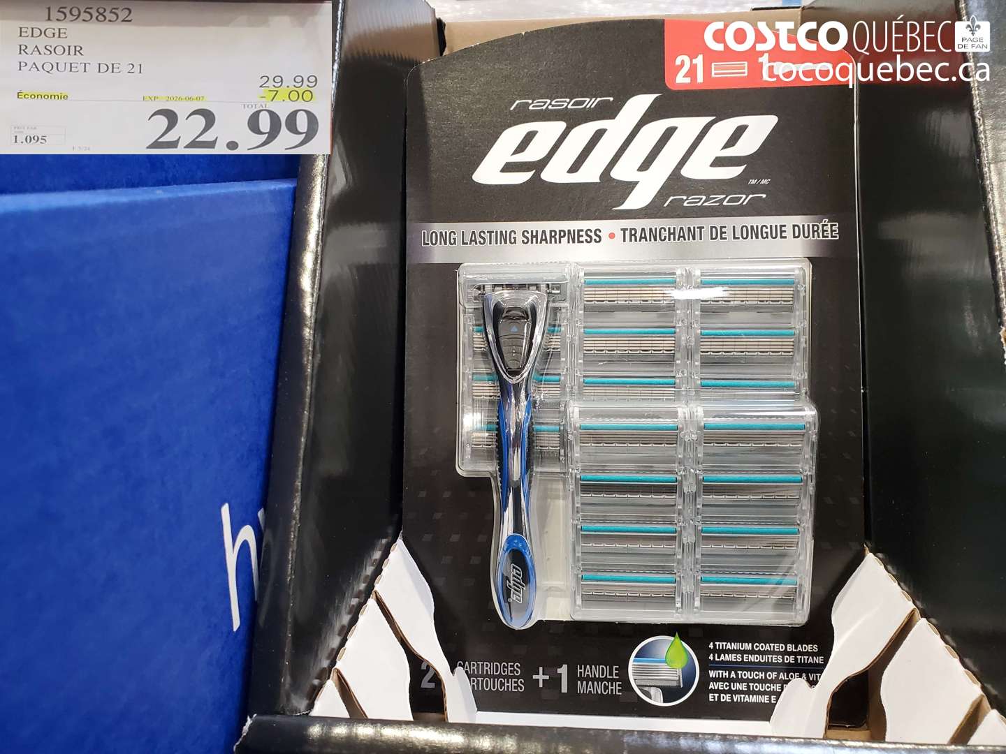 1595852 EDGE RASOIR PAQUET DE 21 ($7.00 INSTANT SAVINGS EXPIRES ON 2026-06-07) $22.99