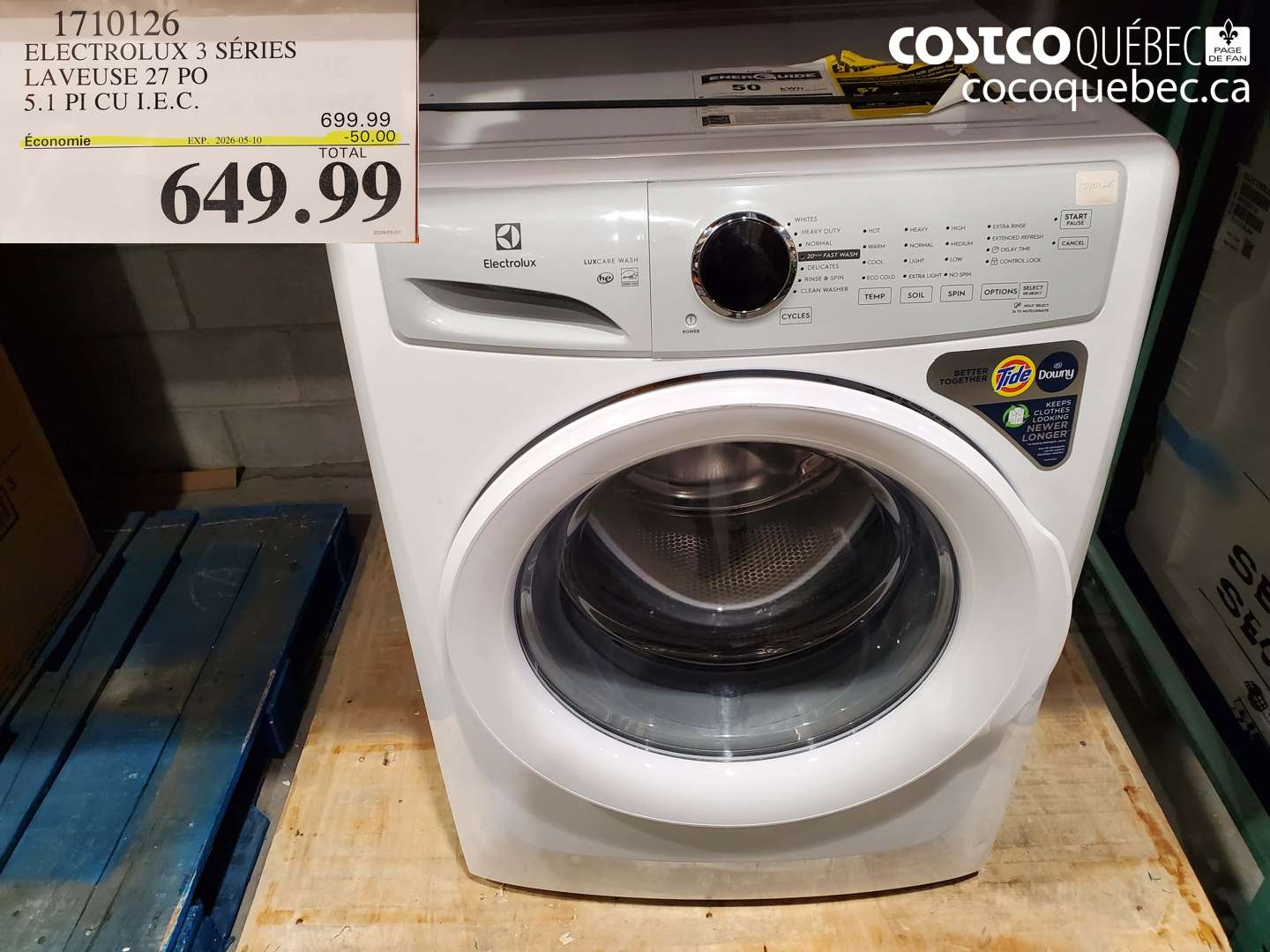 1710126 ELECTROLUX 3 SÉRIES LAVEUSE 27 PO 5.1 PI CU I.E.C. ($50.00 INSTANT SAVINGS EXPIRES ON 2026-05-10) $649.99