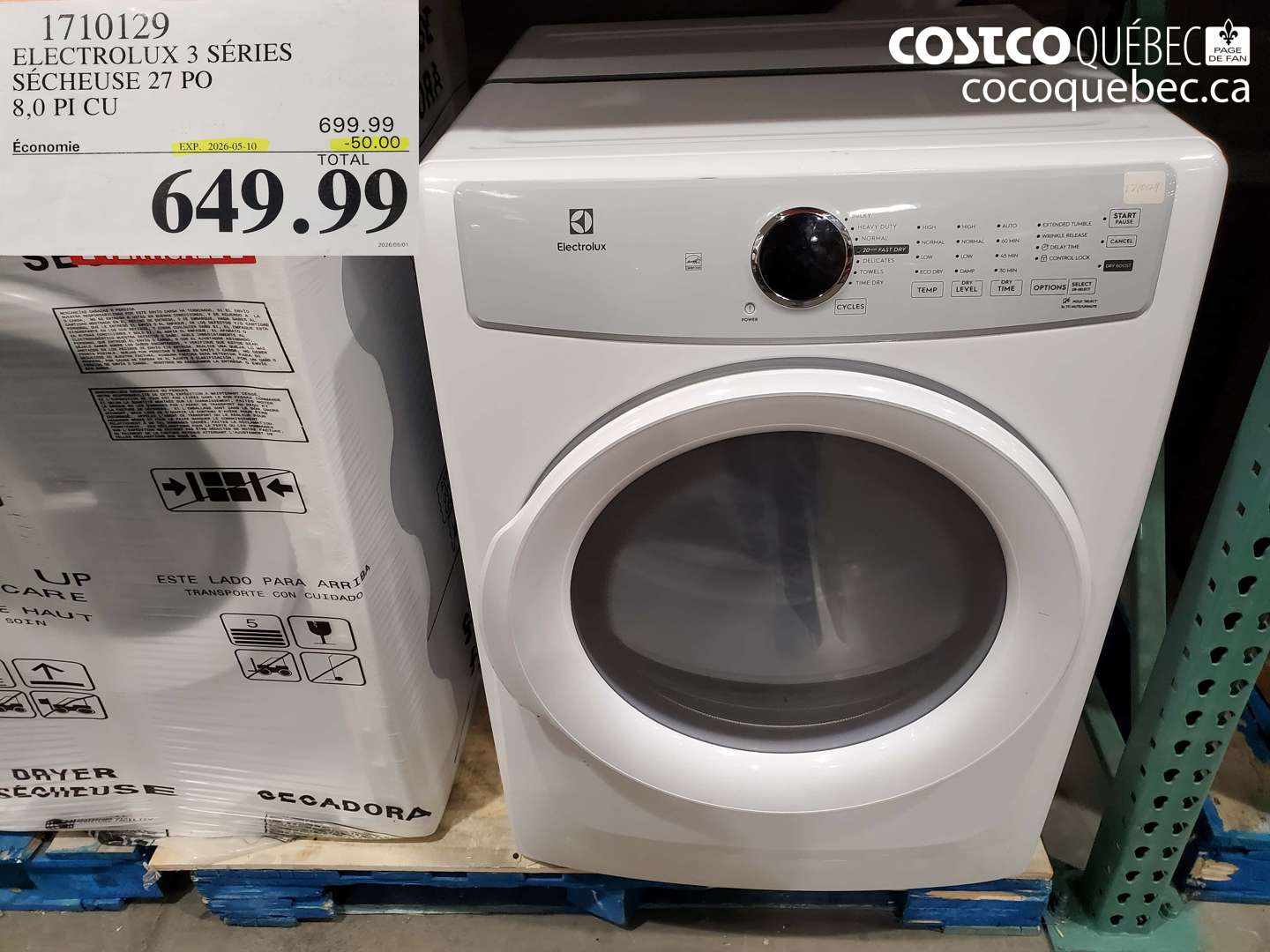 1710129 ELECTROLUX 3 SÉRIES SÉCHEUSE 27 PO 8.0 PI CU ($50.00 INSTANT SAVINGS EXPIRES ON 2026-05-10) $649.99
