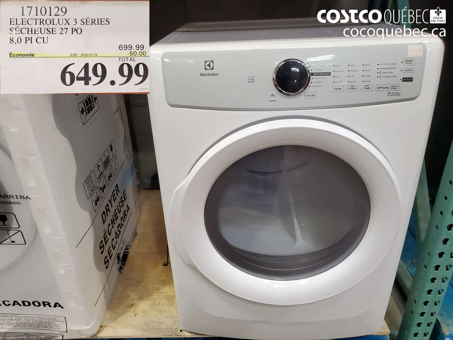 1710129 ELECTROLUX 3 SÉRIES SÉCHEUSE 27 PO 8.0 PI CU ($50.00 INSTANT SAVINGS EXPIRES ON 2026-05-24) $649.99