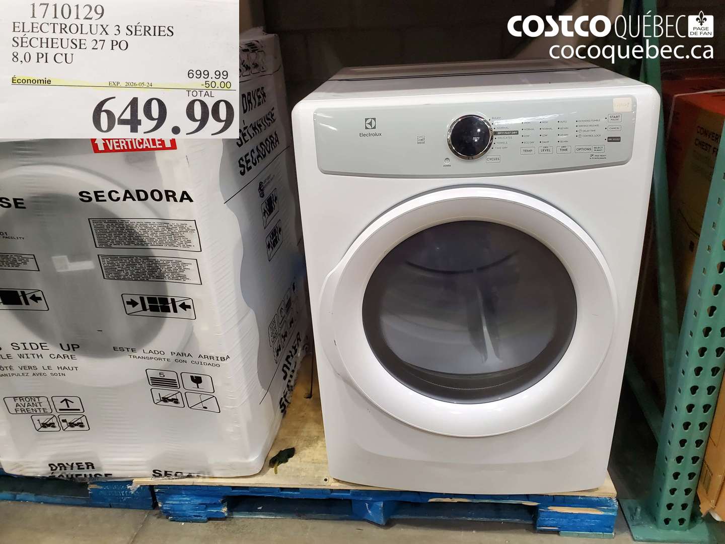 1710129 ELECTROLUX 3 SÉRIES SÉCHEUSE 27 PO 8.0 PI CU ($50.00 INSTANT SAVINGS EXPIRES ON 2026-05-24) $649.99