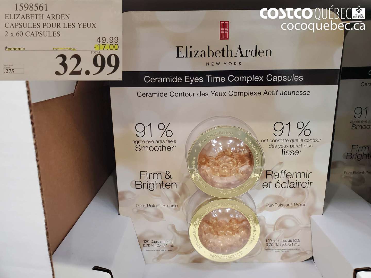 1598561 ELIZABETH ARDEN CAPSULES POUR LES YEUX 2 X 60 CAPSULES ($17.00 INSTANT SAVINGS EXPIRES ON 2026-06-07) $32.99