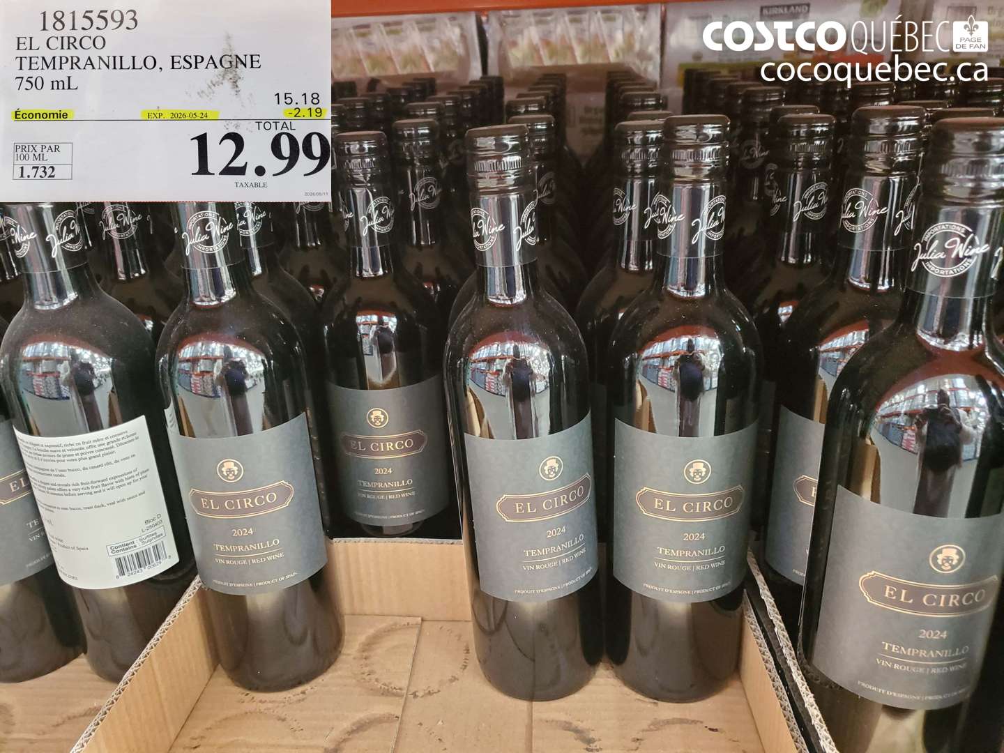 1815593 EL CIRCO TEMPRANILLO, ESPAGNE 750 ML ($2.19 INSTANT SAVINGS EXPIRES ON 2026-05-24) $12.99