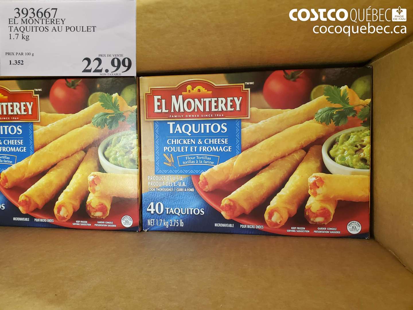 393667 EL MONTEREY TAQUITOS AU POULET 1.7 KG $22.99