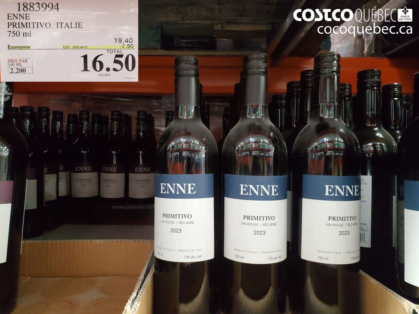 1883994 ENNE PRIMITIVO, ITALIE 750 ML ($2.90 INSTANT SAVINGS EXPIRES ON 2026-06-07) $16.50