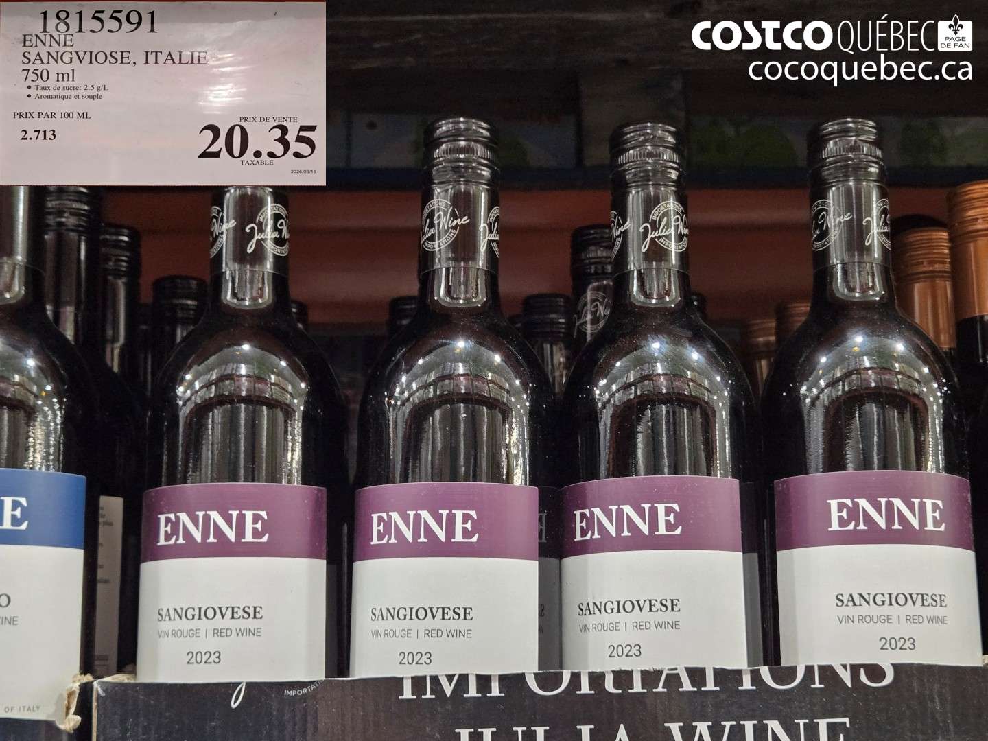 1815591 ENNE SANGVIOSE, ITALIE 750 ML $20.35
