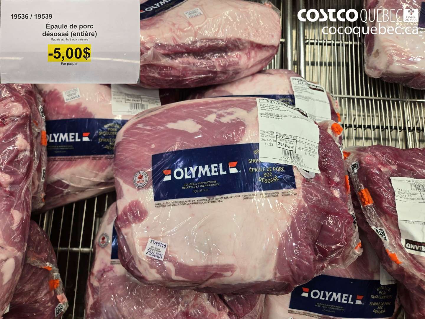 19536 ÉPAULE DE PORC DÉSOSSÉ (ENTIÈRE) ($5.00 INSTANT SAVINGS)