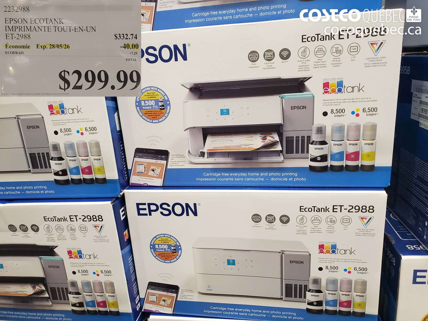 2232988 EPSON ECOTANK IMPRIMANTE TOUT-EN-UN ET-2988 ($40.00 INSTANT SAVINGS EXPIRES ON 2026-05-28) $299.99
