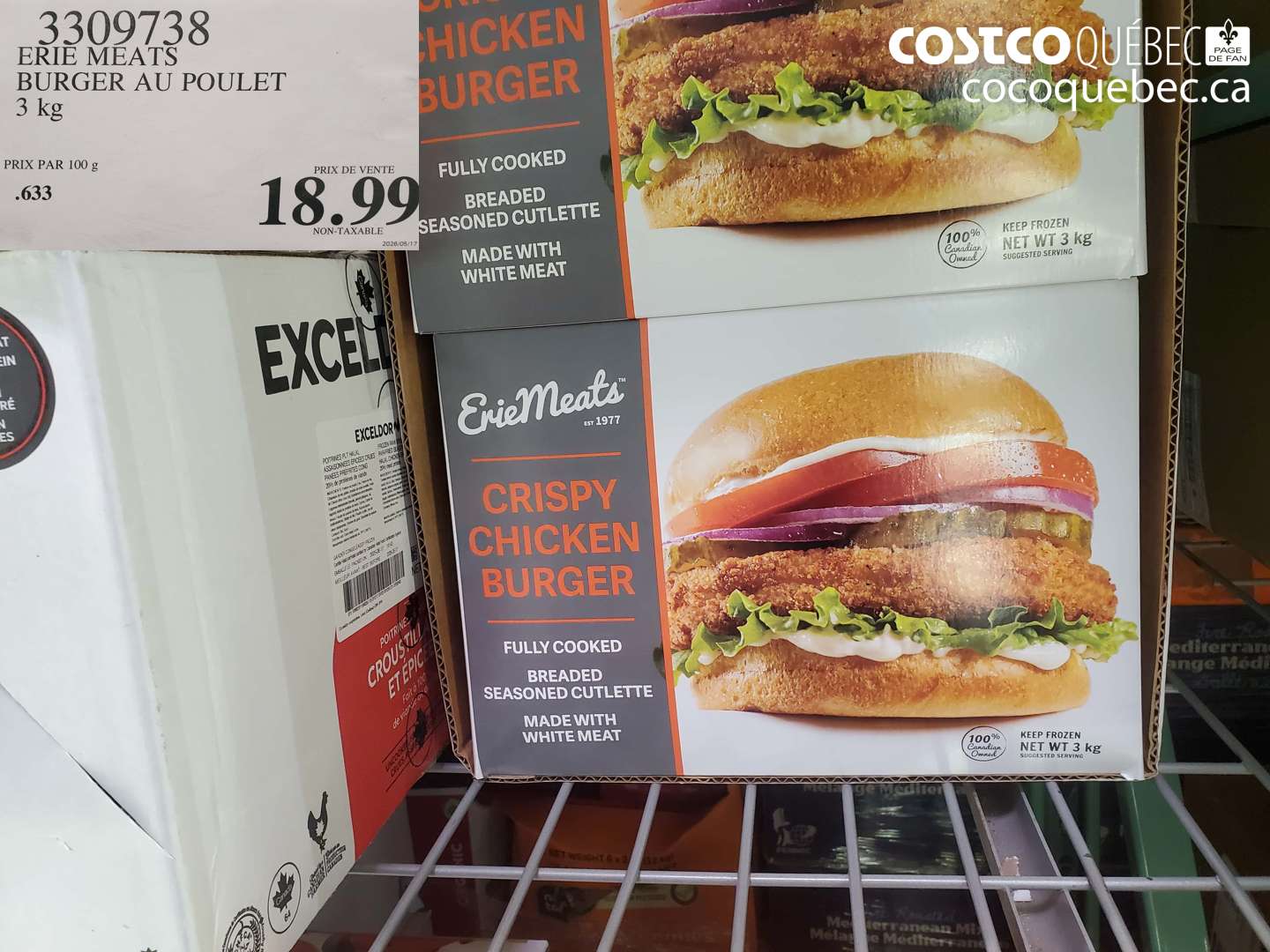 3309738 ERIE MEATS BURGER AU POULET 3 KG $18.99