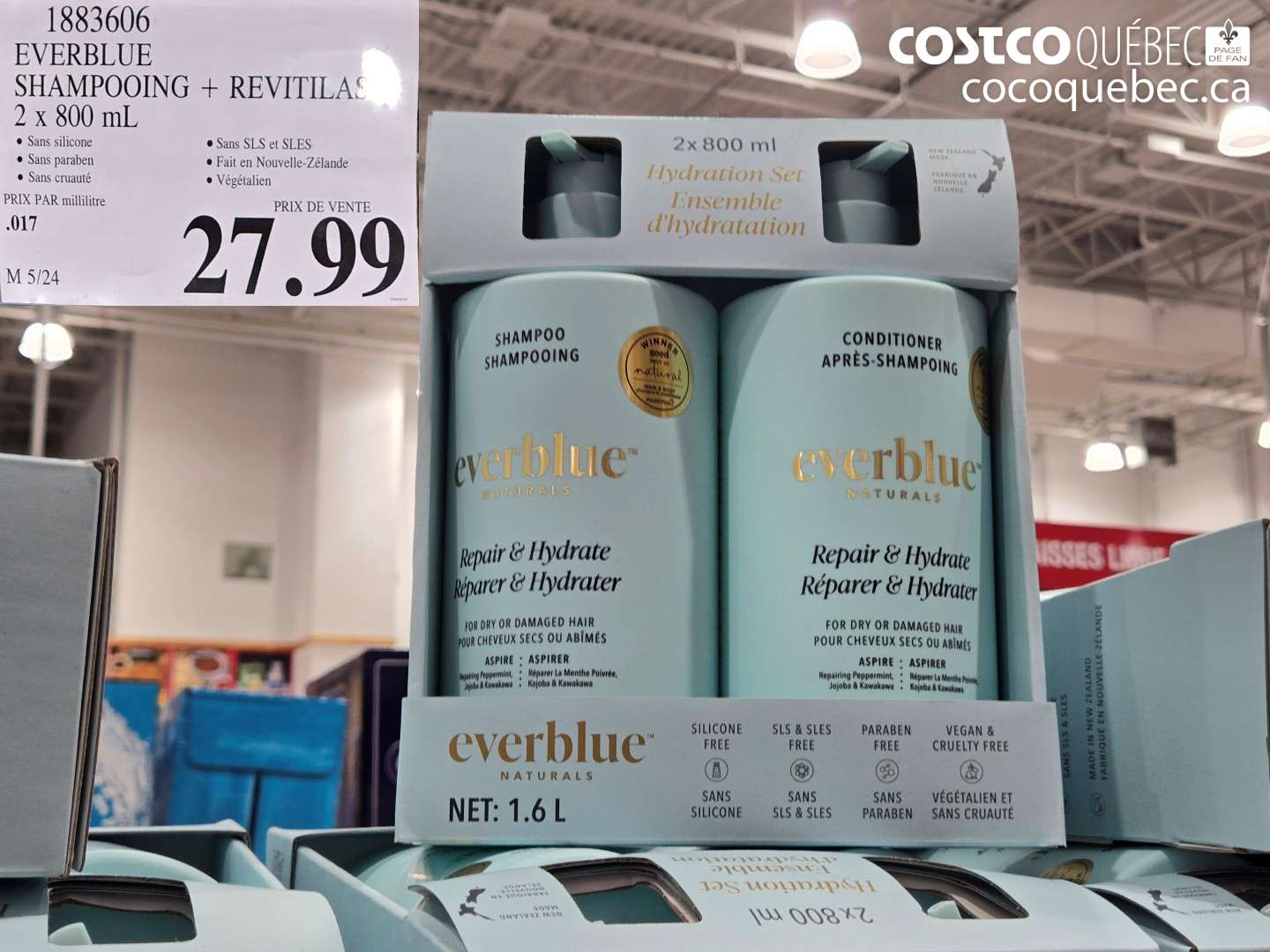 1883606 EVERBLUE SHAMPOOING + REVITALISANT 2 X 800 ML $27.99