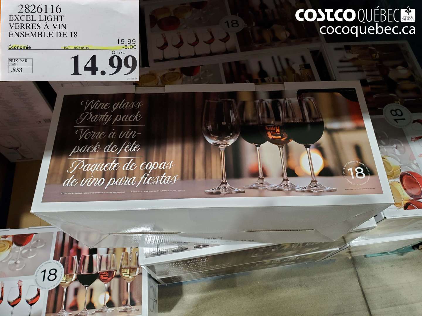 2826116 EXCEL LIGHT VERRES À VIN ENSEMBLE DE 18 ($5.00 INSTANT SAVINGS EXPIRES ON 2026-05-10) $14.99
