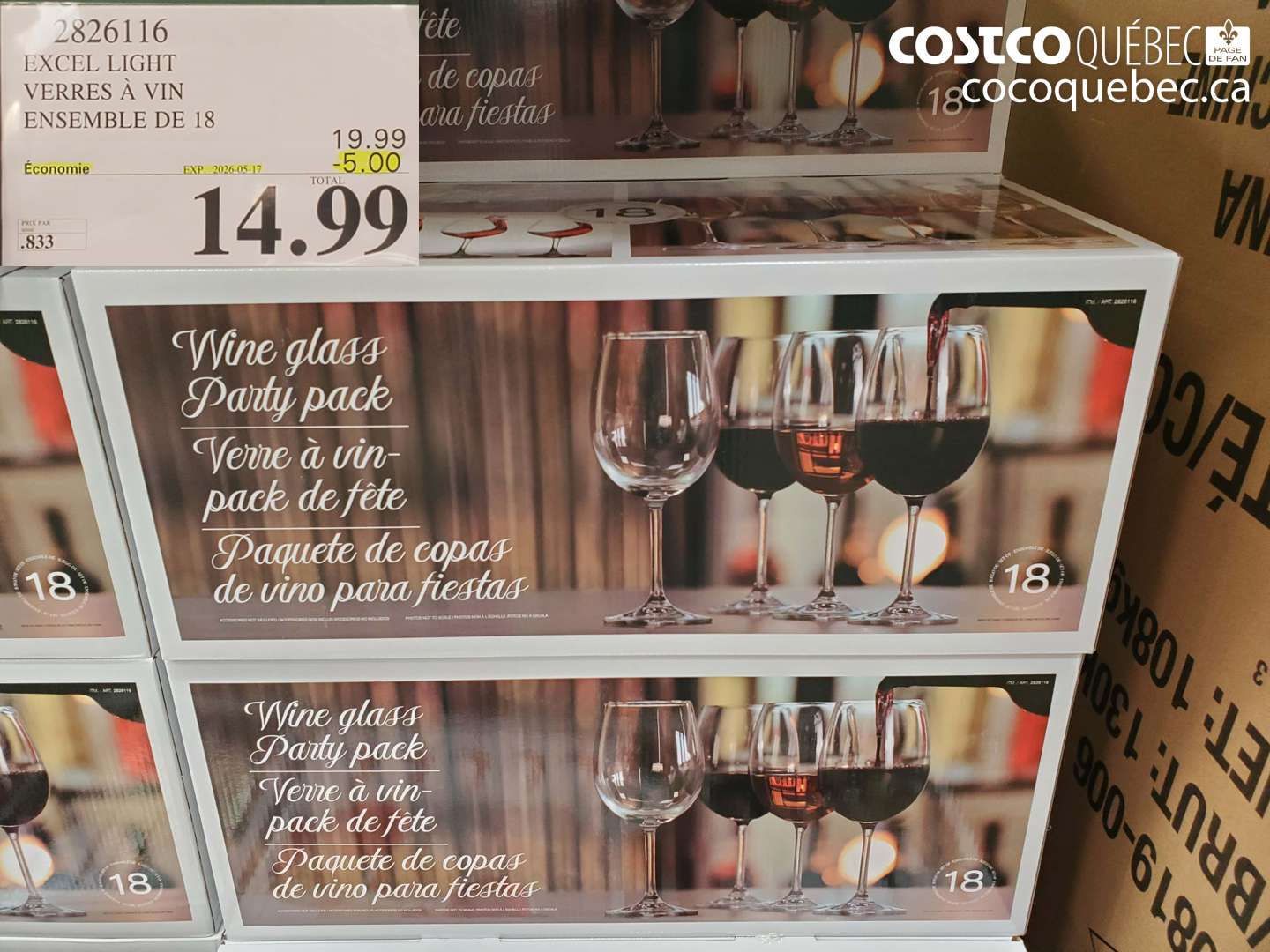 2826116 EXCEL LIGHT VERRES À VIN ENSEMBLE DE 18 ($5.00 INSTANT SAVINGS EXPIRES ON 2026-05-17) $14.99