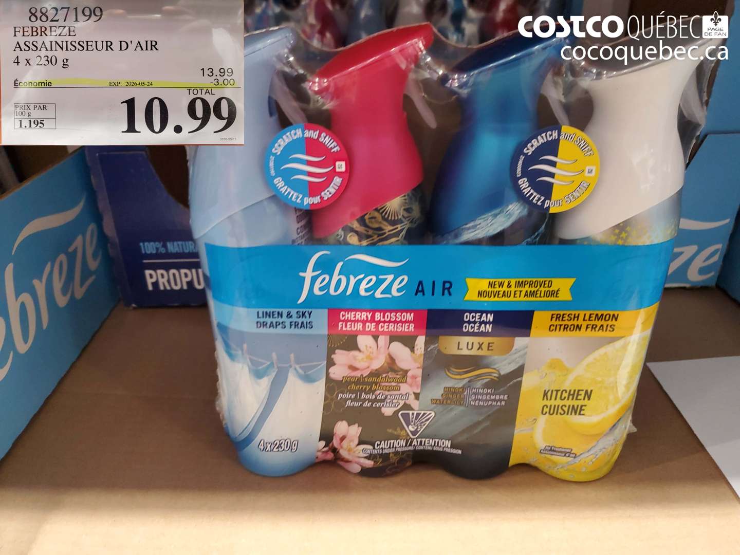 8827199 FEBREZE ASSAINISSEUR D'AIR 4 X 230 G ($3.00 INSTANT SAVINGS EXPIRES ON 2026-05-24) $10.99