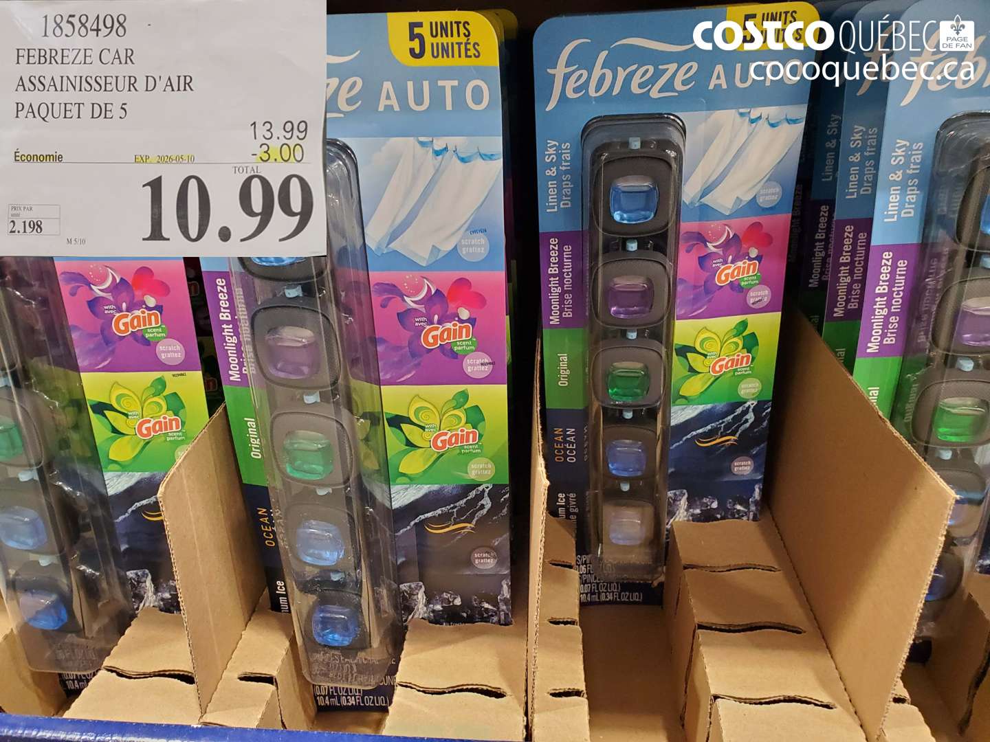 1858498 FEBREZE CAR ASSAINISSEUR D'AIR PAQUET DE 5 ($3.00 INSTANT SAVINGS EXPIRES ON 2026-05-10) $10.99