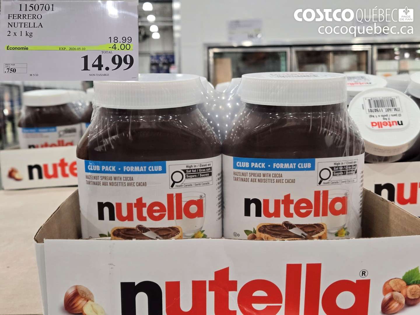 1150701 FERRERO NUTELLA 2 X 1 KG ($4.00 INSTANT SAVINGS EXPIRES ON 2026-05-10) $14.99