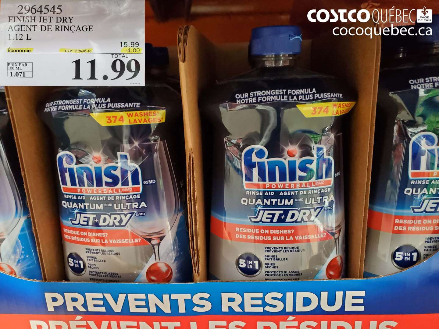 2964545 FINISH JET DRY AGENT DE RINÇAGE 1.12 L ($4.00 INSTANT SAVINGS EXPIRES ON 2026-05-10) $11.99