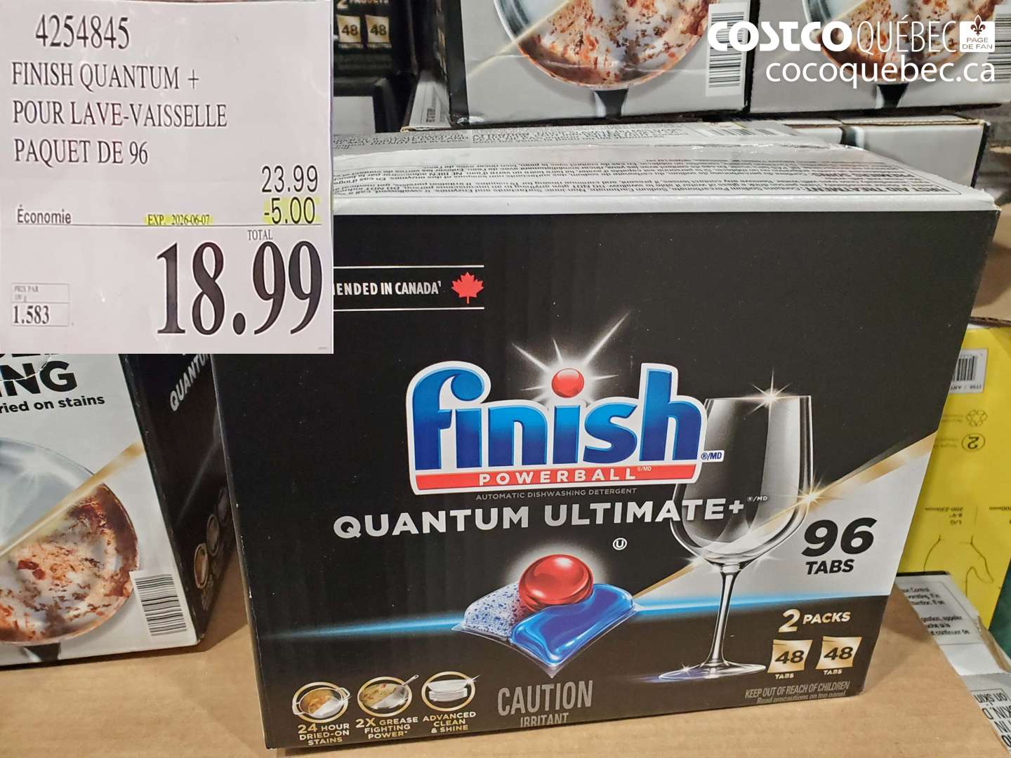 4254845 FINISH QUANTUM + POUR LAVE-VAISSELLE PAQUET DE 96 ($5.00 INSTANT SAVINGS EXPIRES ON 2026-06-07) $18.99