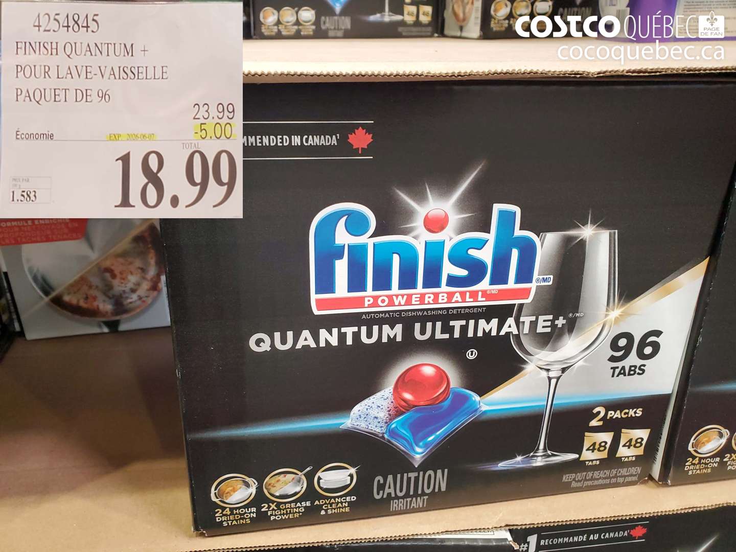 4254845 FINISH QUANTUM + POUR LAVE-VAISSELLE PAQUET DE 96 ($5.00 INSTANT SAVINGS EXPIRES ON 2026-05-07) $18.99