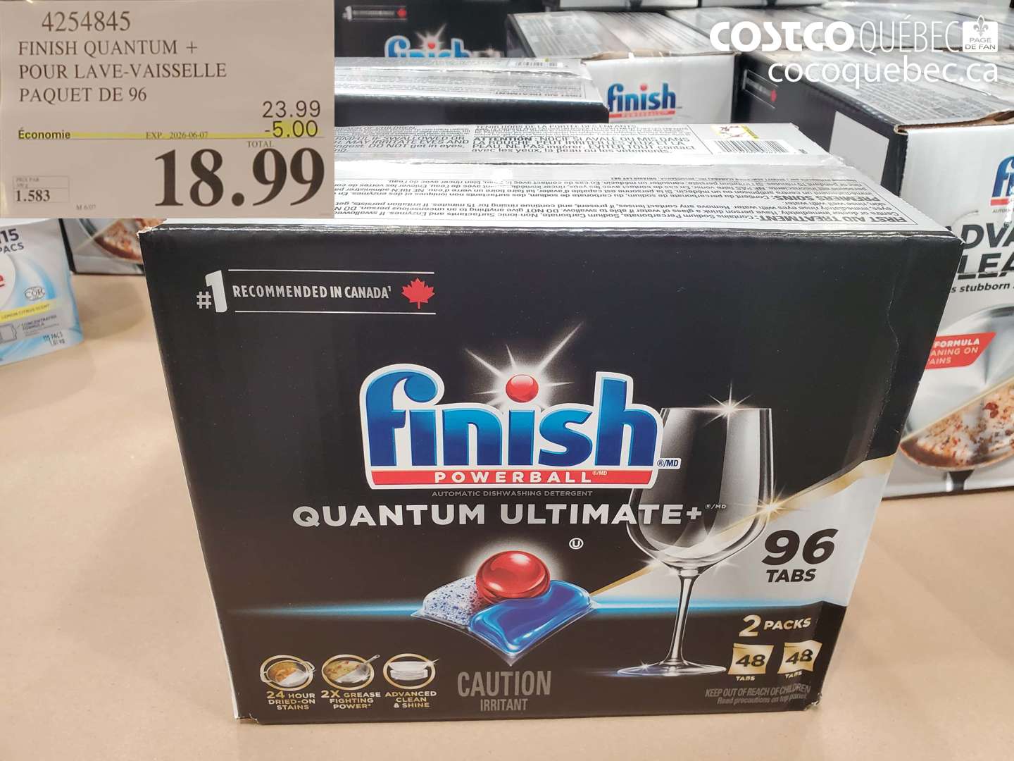 4254845 FINISH QUANTUM + POUR LAVE-VAISSELLE PAQUET DE 96 ($5.00 INSTANT SAVINGS EXPIRES ON 2026-06-07) $18.99