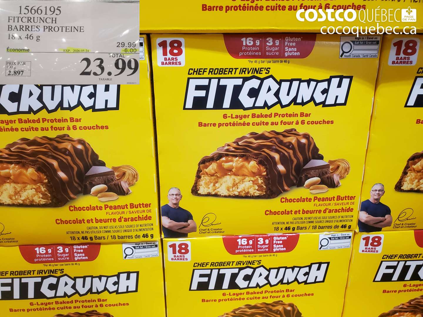 1566195 FITCRUNCH BARRES PROTEINE 18 X 46 G ($6.00 INSTANT SAVINGS EXPIRES ON 2026-05-24) $23.99