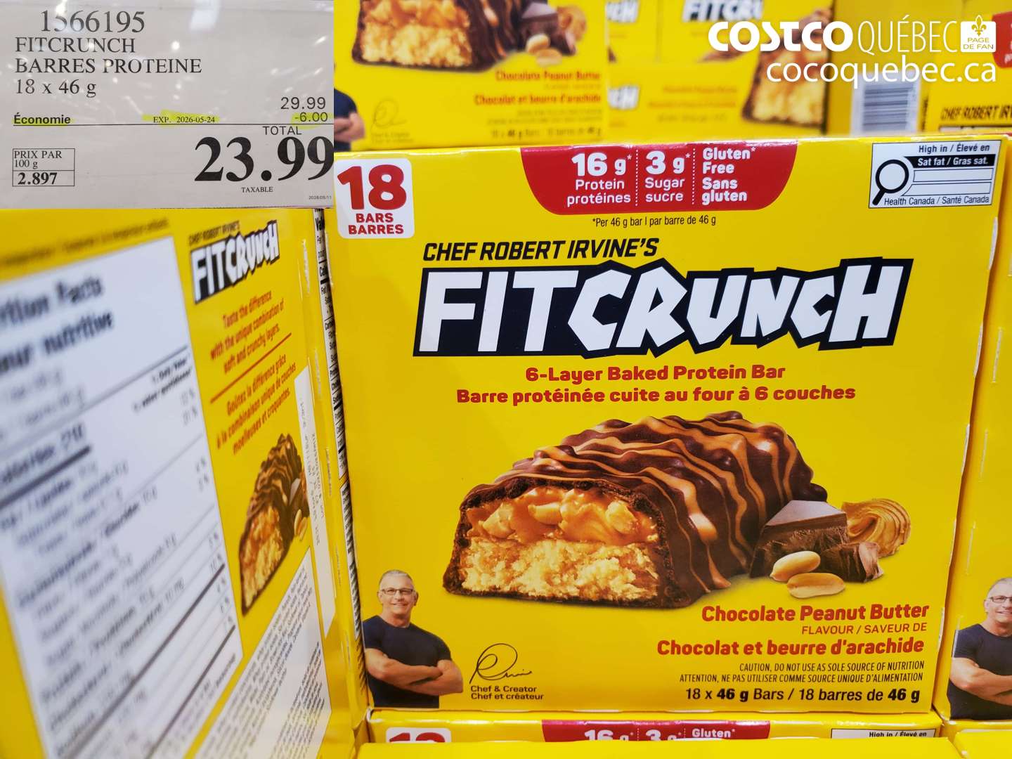 1566195 FITCRUNCH BARRES PROTEINE 18 X 46 G ($6.00 INSTANT SAVINGS EXPIRES ON 2026-05-24) $23.99