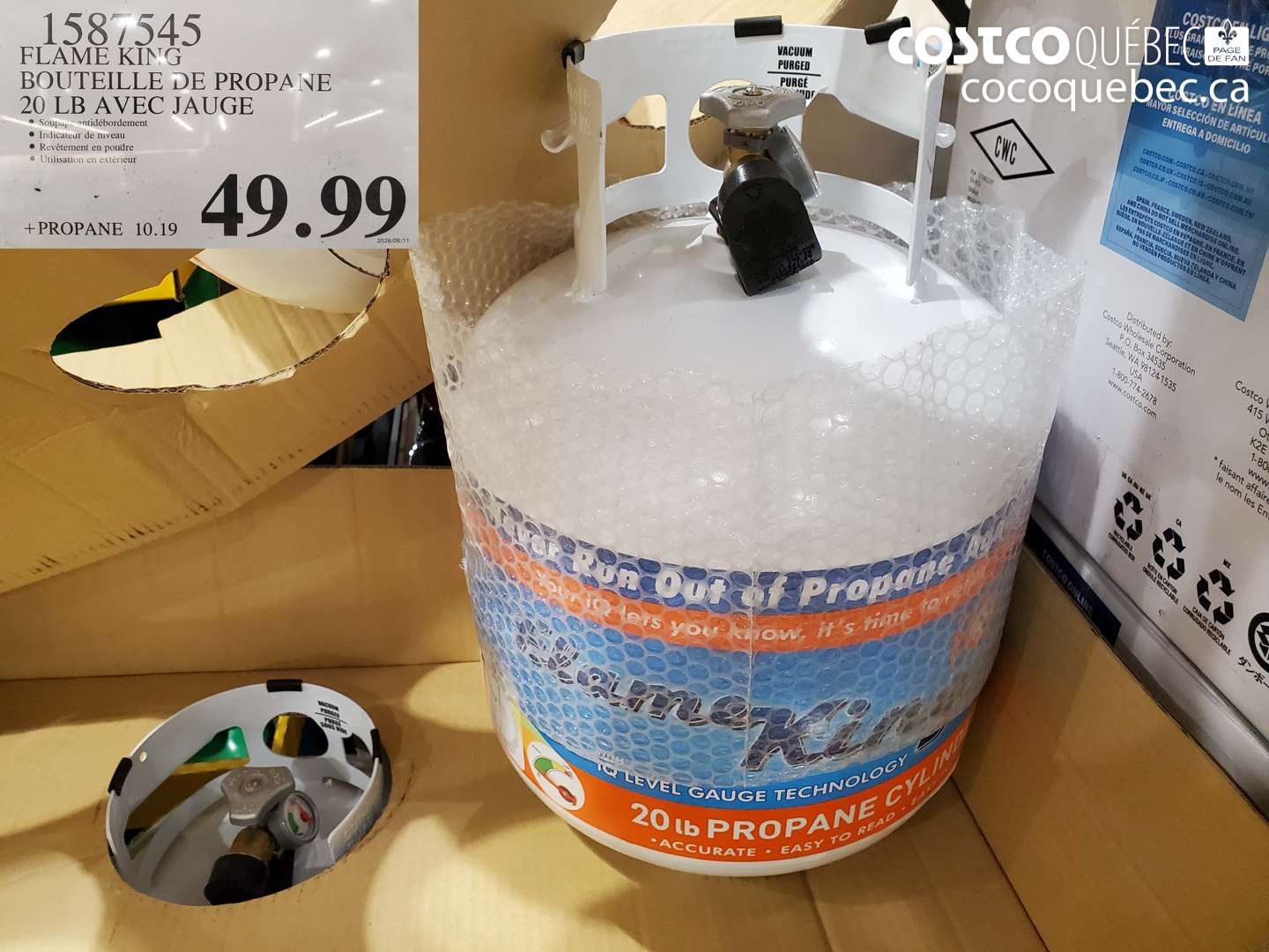 1587545 FLAME KING BOUTEILLE DE PROPANE 20 LB AVEC JAUGE $49.99