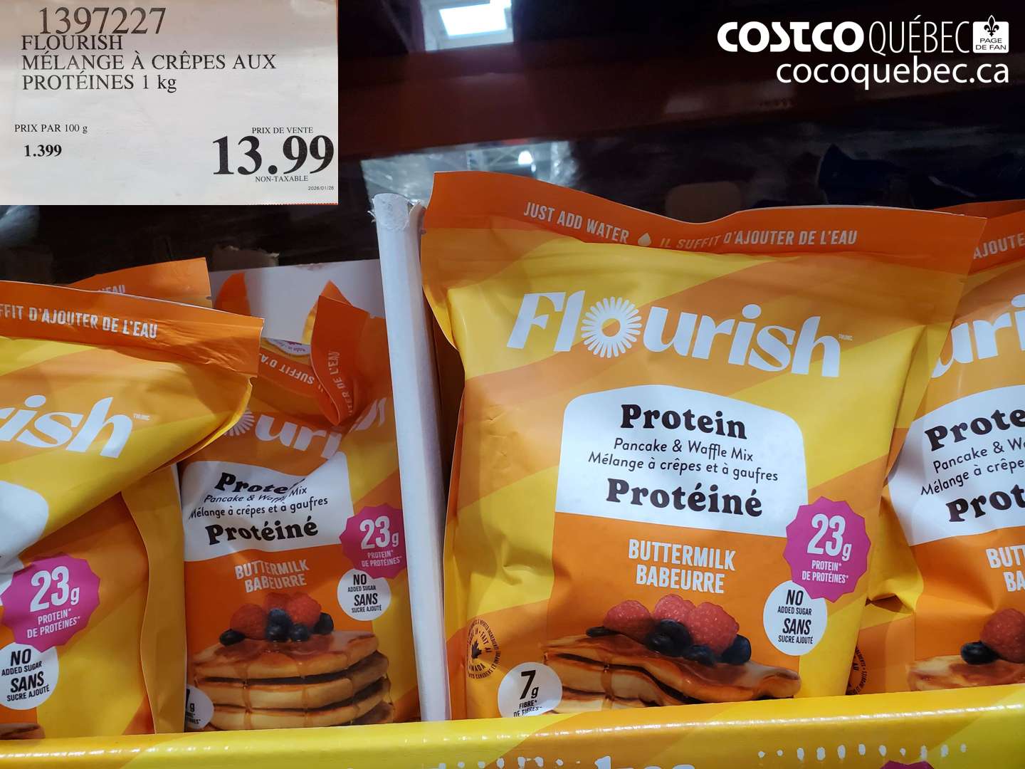 1397227 FLOURISH MÉLANGE À CRÊPES AUX PROTÉINES 1 KG $13.99
