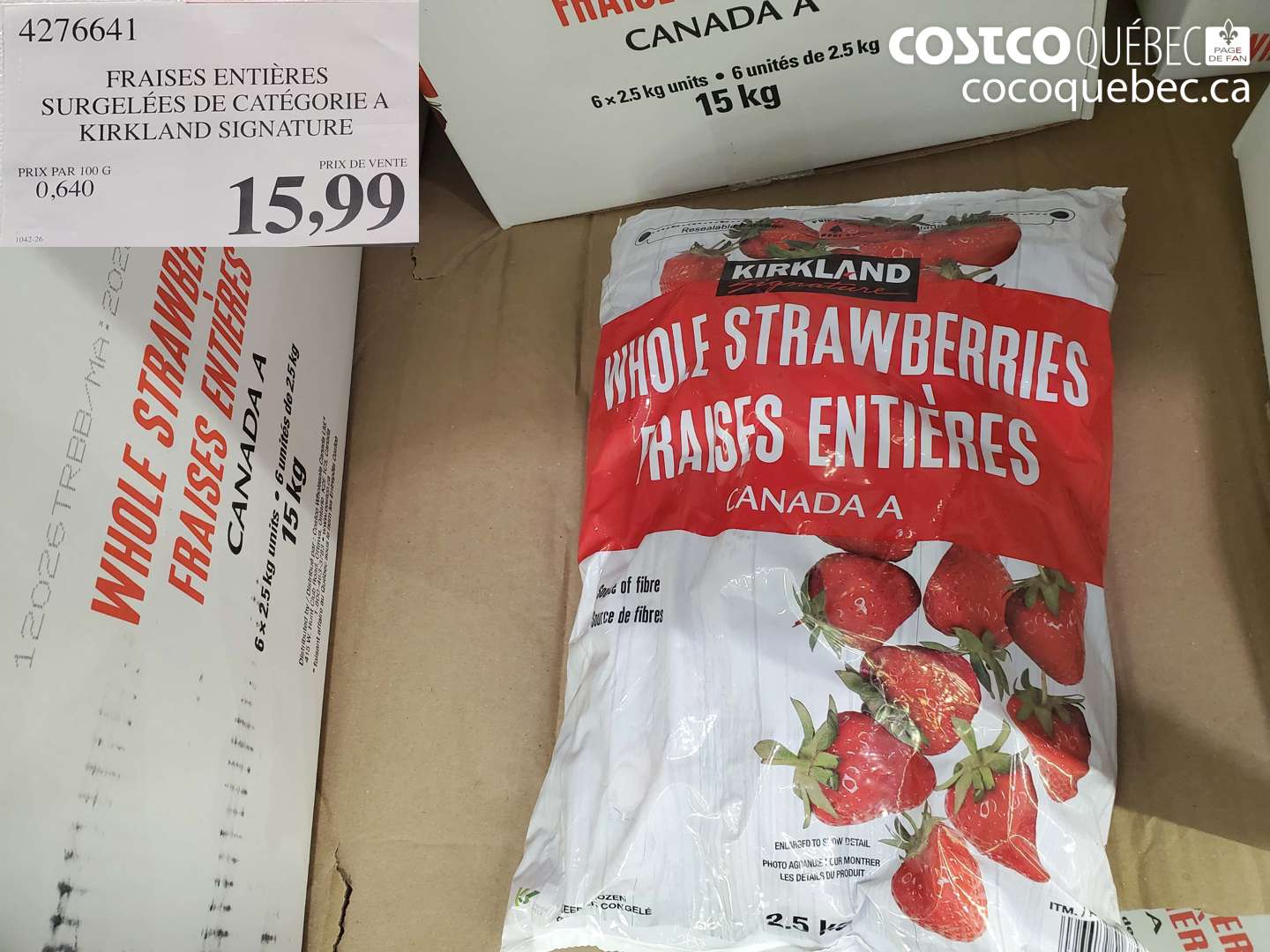 4276641 FRAISES ENTIÈRES SURGELÉES DE CATÉGORIE A KIRKLAND SIGNATURE $15.99