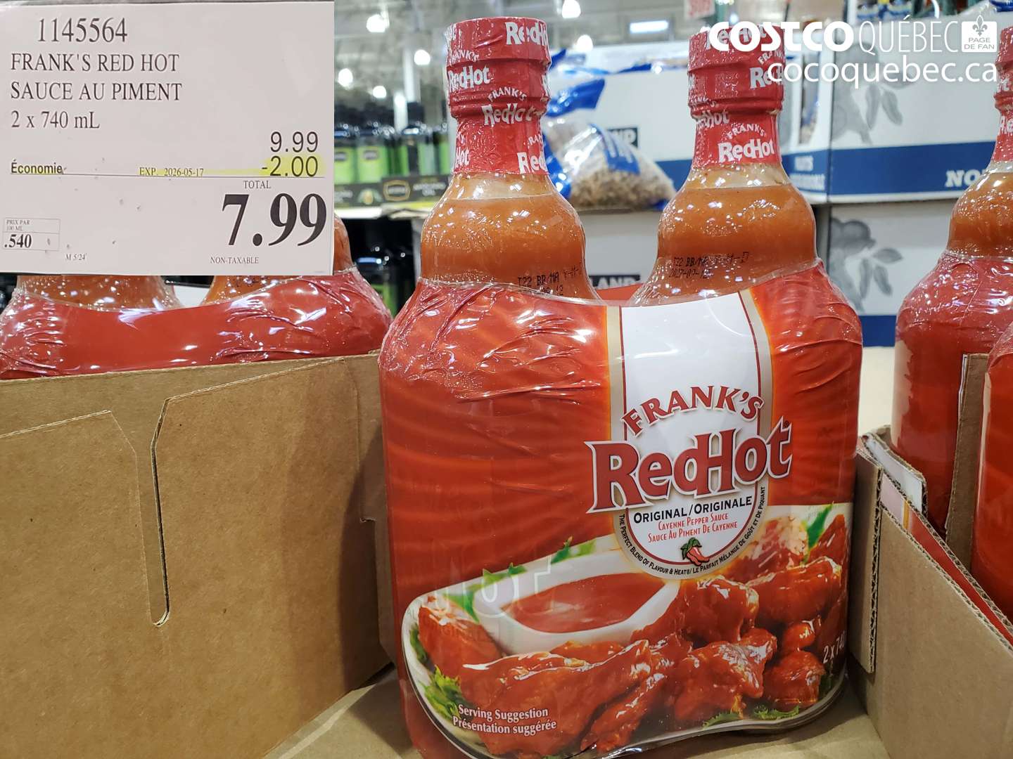 1145564 FRANK'S RED HOT SAUCE AU PIMENT 2 X 740 ML ($2.00 INSTANT SAVINGS EXPIRES ON 2026-05-17) $7.99