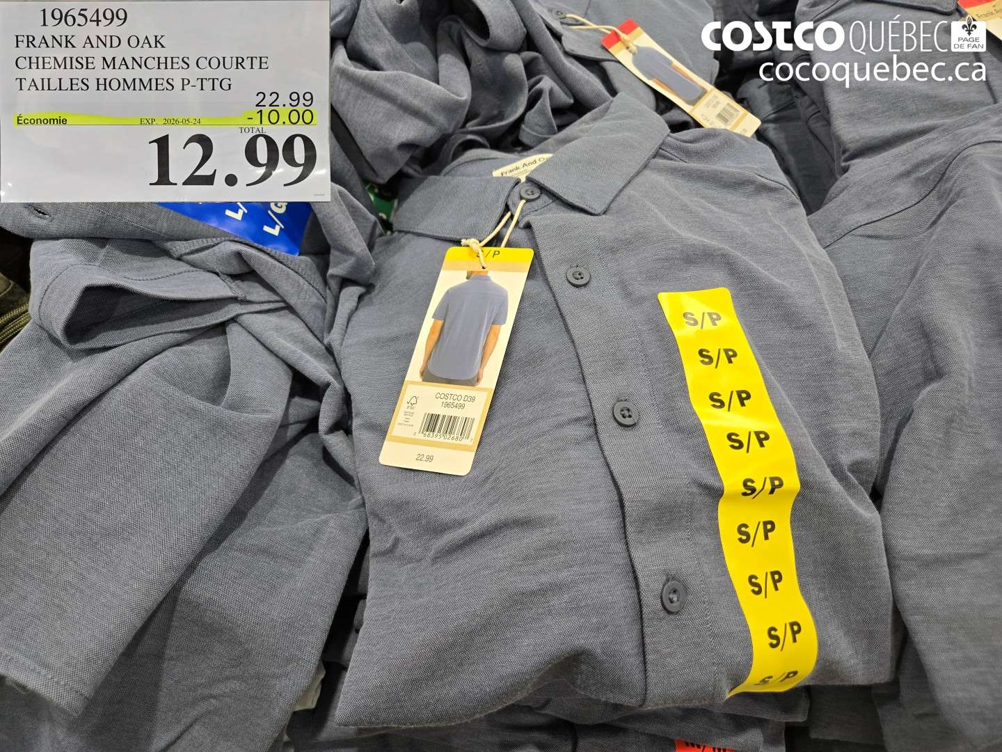 1965499 FRANK AND OAK CHEMISE MANCHES COURTE TAILLES HOMMES P-TTG ($10.00 INSTANT SAVINGS EXPIRES ON 2026-05-24) $12.99