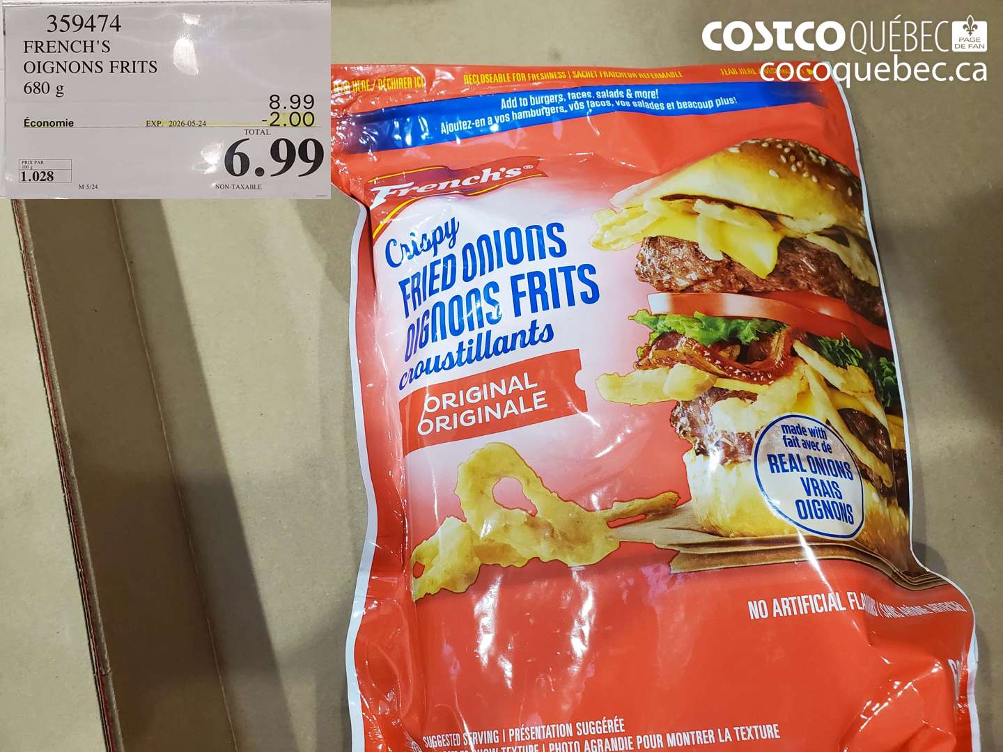 359474 FRENCH'S OIGNONS FRITS 680 G ($2.00 INSTANT SAVINGS EXPIRES ON 2026-05-24) $6.99