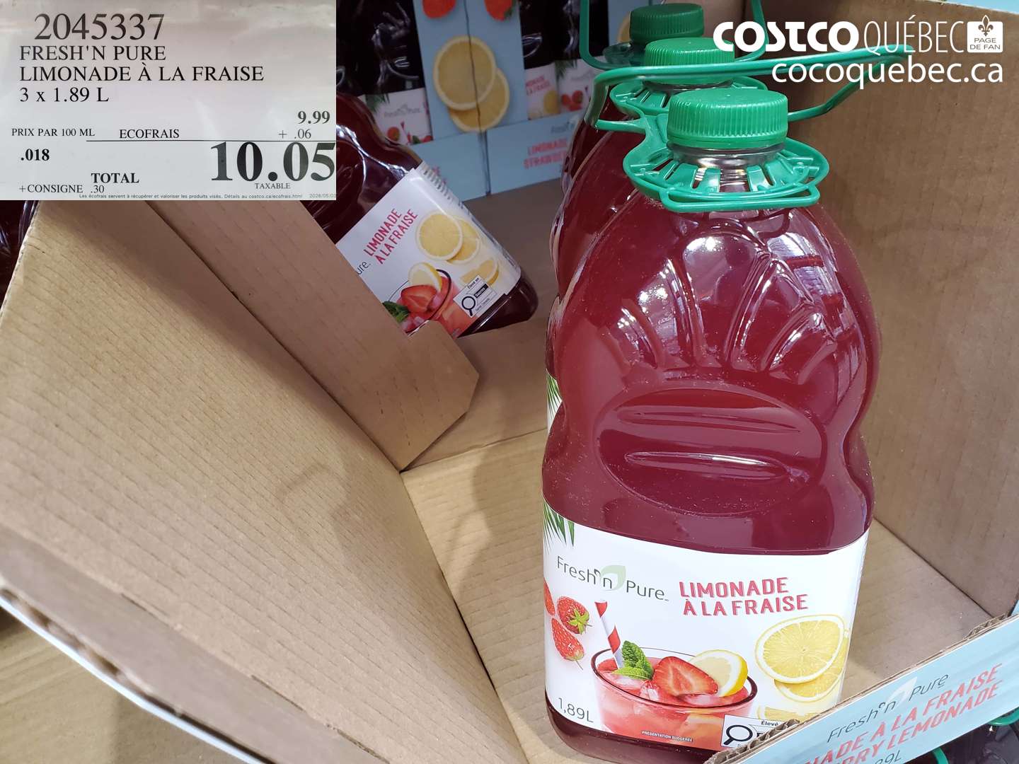 2045337 FRESH'N PURE LIMONADE À LA FRAISE 3 X 1.89 L $10.05
