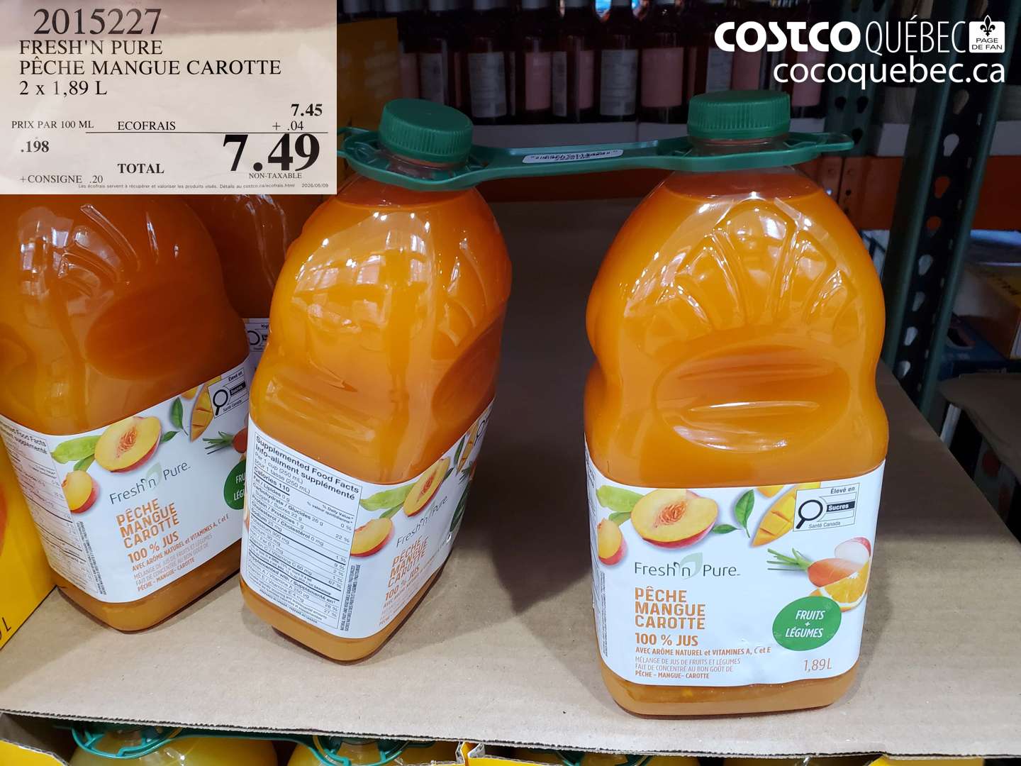 2015227 FRESH'N PURE PÊCHE MANGUE CAROTTE 2 X 1.89 L $7.49
